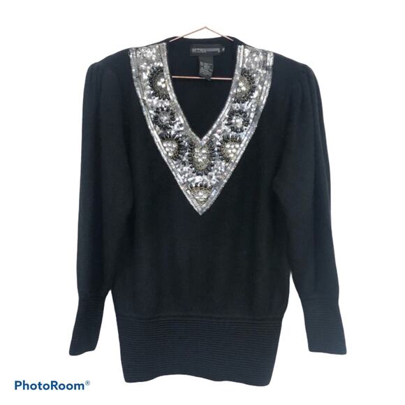 Vintage v-neck sequins lambswool sweater - Picture 1 of 4